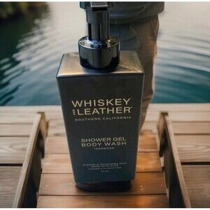 Whiskey & Leather Teakwood Body Wash Shower Gel 32 oz Large Bottle - New